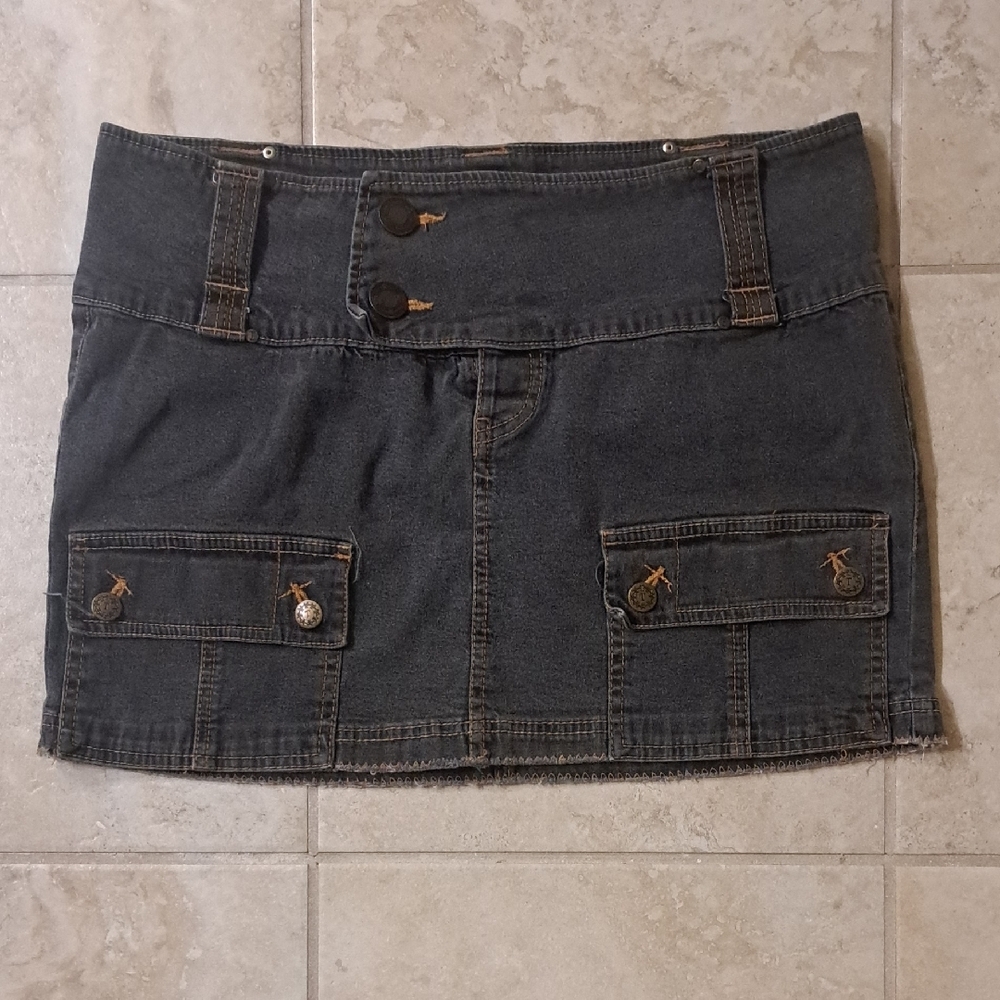 Thalia Sodi Dark Denim Mini Skirt with Button Details